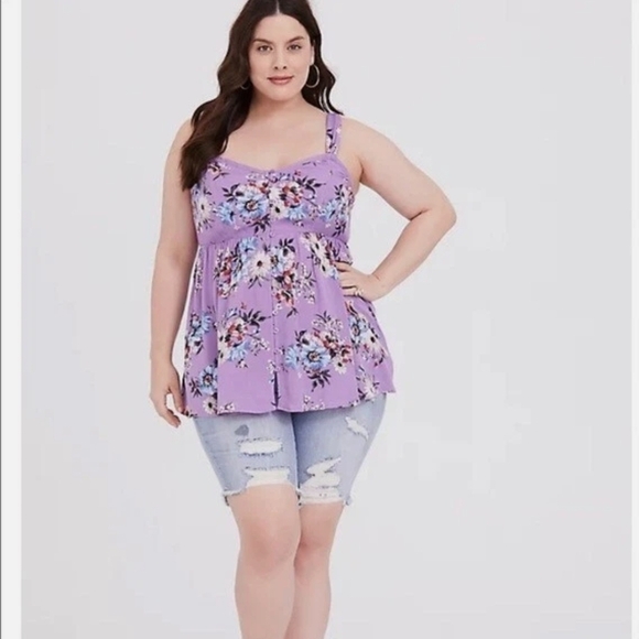 Torrid Lavender Floral Babydoll Tank Top - Picture 1 of 4